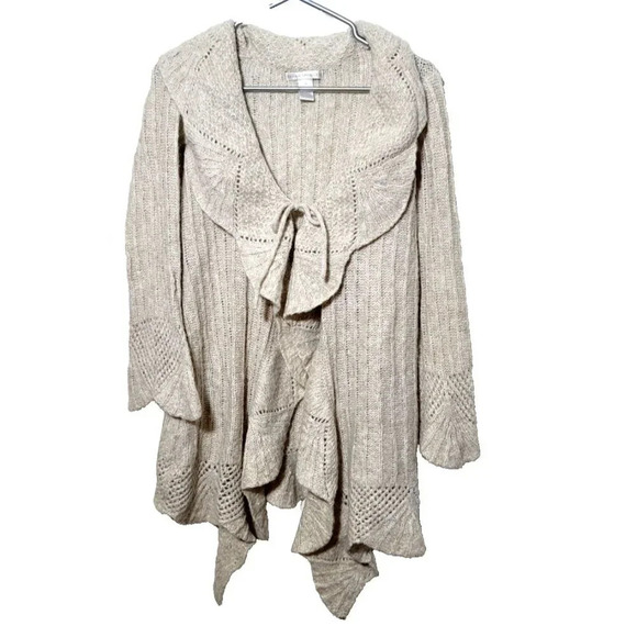 Sarah Spencer Cardigan M Wool Mohair Blend Y2K Lagenlook Boho Ruffle Tie Mori - Picture 1 of 10